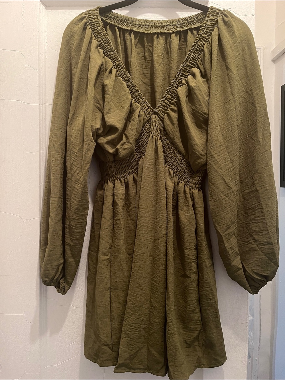 SHEIN Olive Green Long Sleeve Mini Dress
